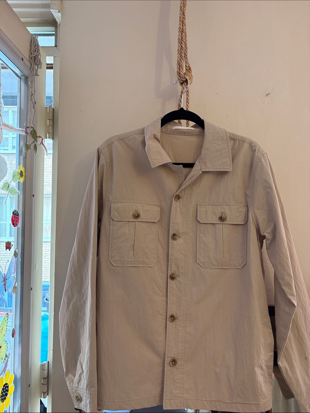 Light Taupe Military-Style Field Jacket Shirt